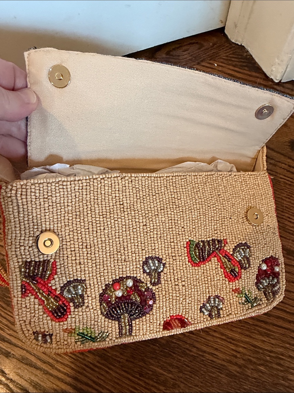 NWT Anthropologie The Fiona Beaded bag - Mushroom print - Pearls, Sparkly Stripe - Picture 9 of 14